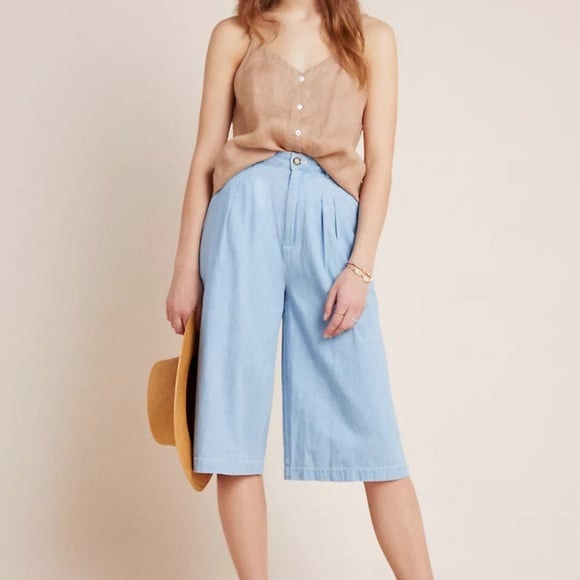 NWT Anthropologie Mina Chambray Culottes Size 28 Waist