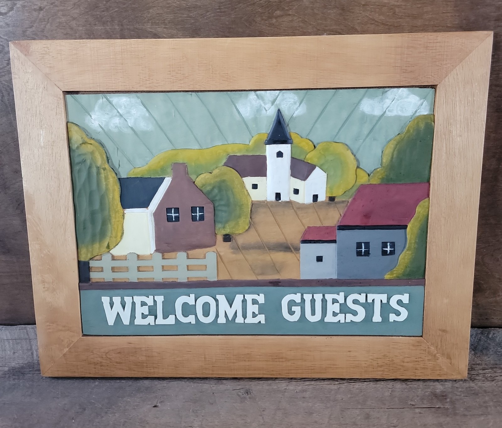 Stunning relief carving welcome sign