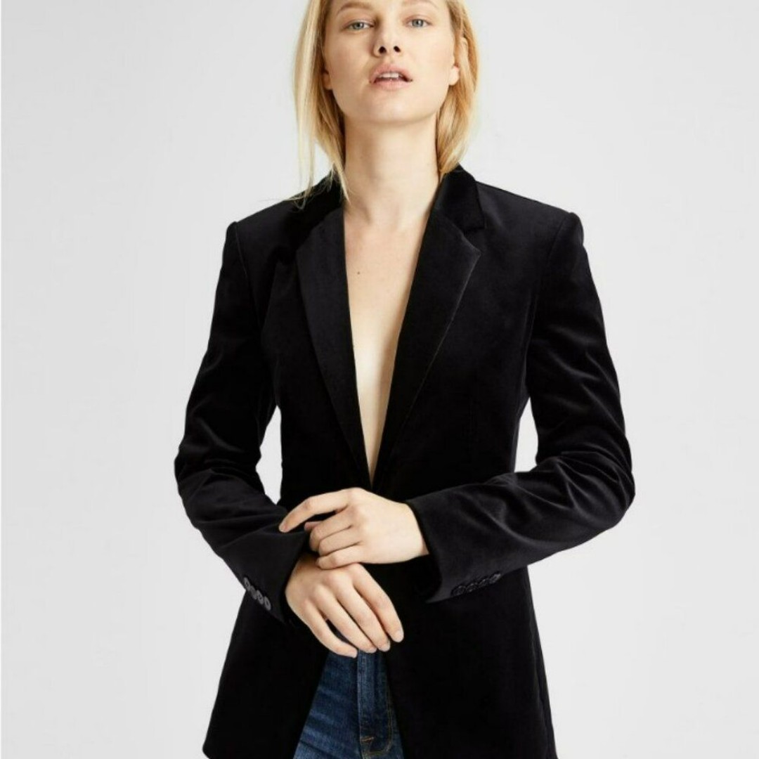Theory The Power Black Strech Velvet One Button Blazer Jacket Size 12 - NEW