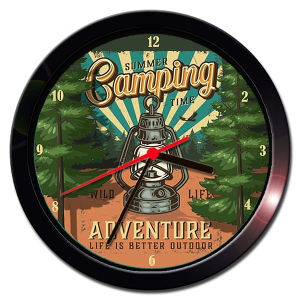 CAMPING OUTDOORS CABIN LANTERN VINTAGE LOOK WALL CLOCK