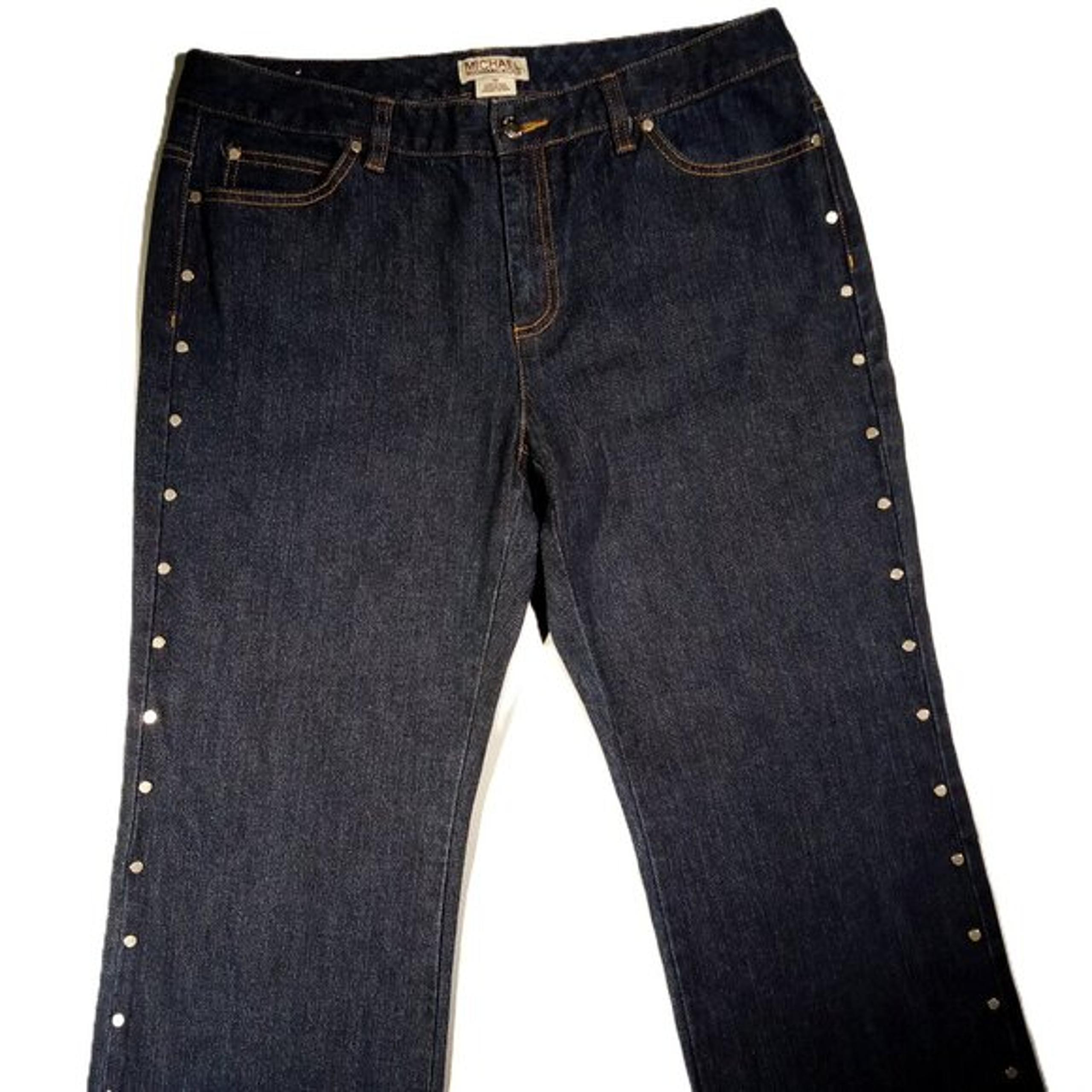 MICHAEL KORS Jeans sz 10 Dark Wash Silver Studded Sides Boot-Cut Exc Cond.