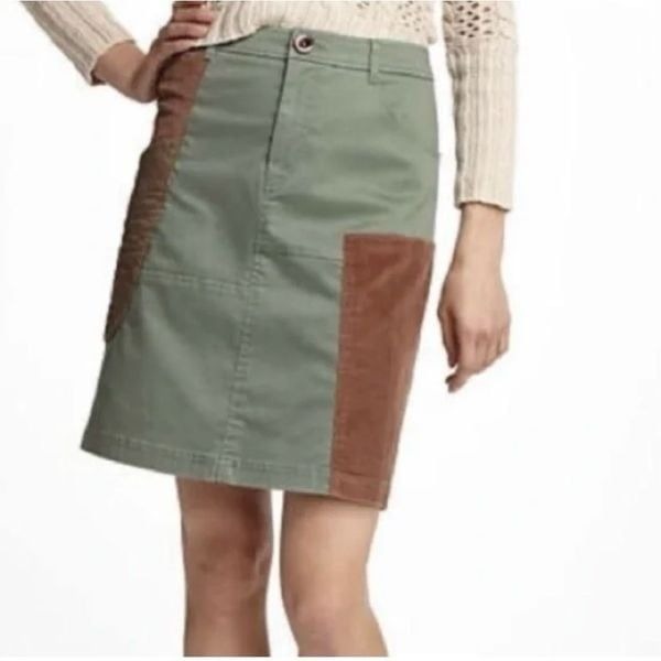 Anthropologie Meadow Rue Green & Brown Patchwork Military Skirt sz 6 EUC