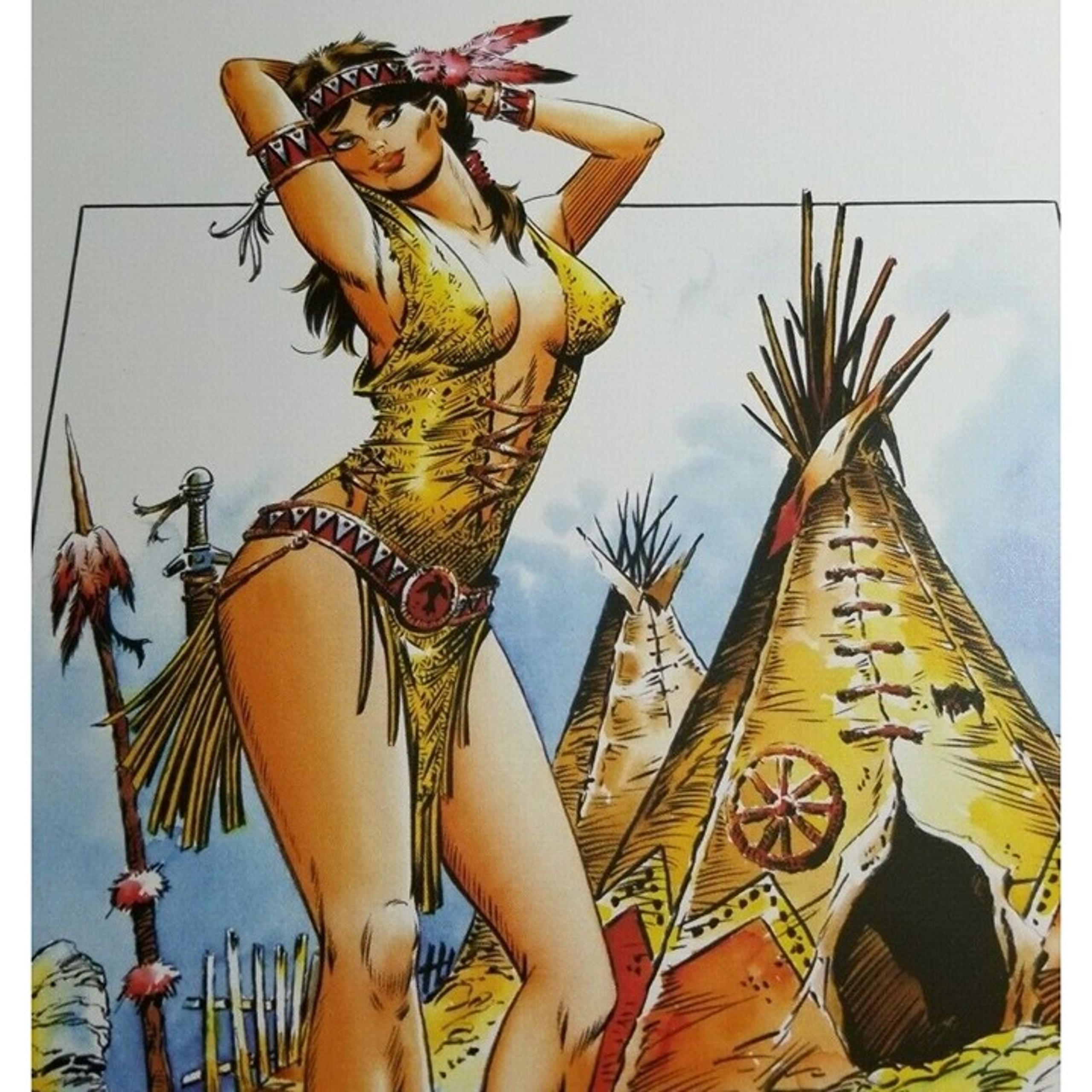 Enric Badia Romero (Cartoonist) "RED SKIN PACIFICES" Sexy Woman Axa Pinup PRINT