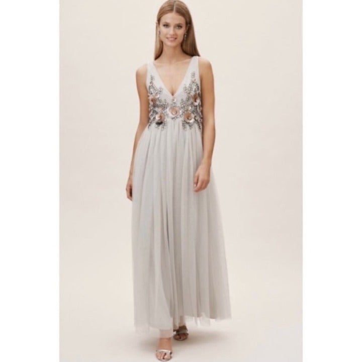 NWT BHLDN Isabel Maxi Dress Sequins Embellished Wedding in Grey Fog