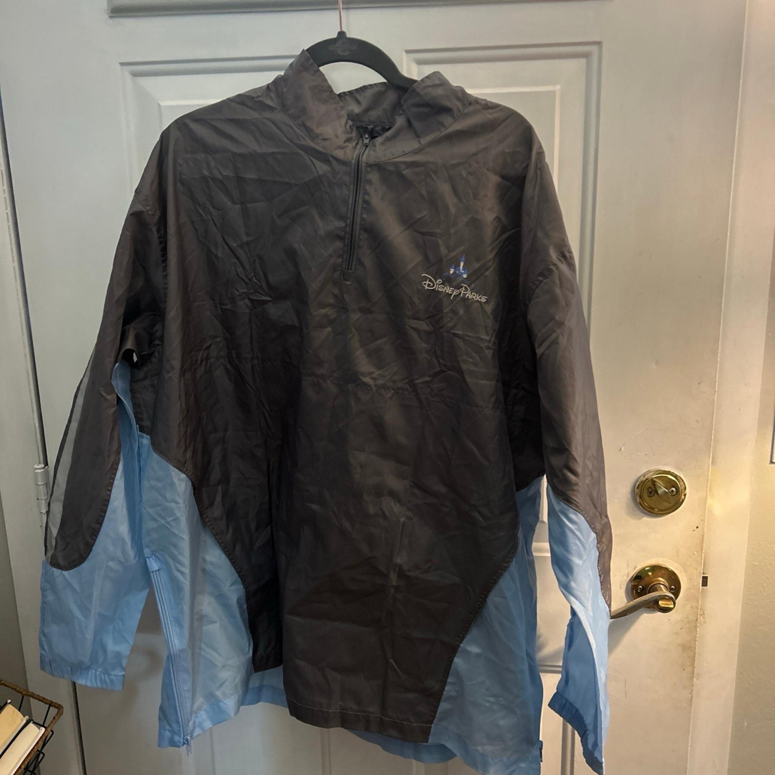 Disney Parks Rain Jacket Unisex Sz XL/XXL Packable Vented Windbreaker Blue Gray