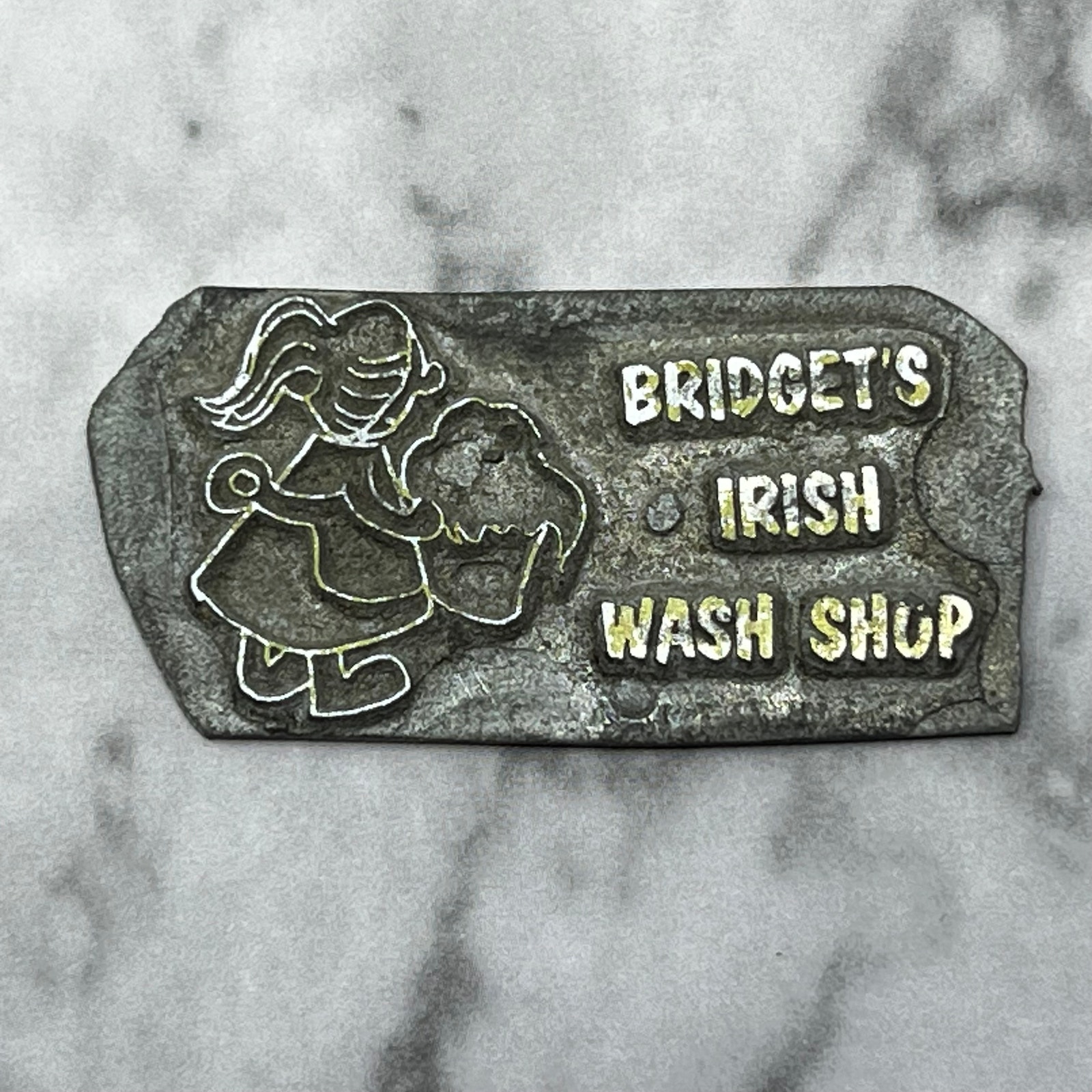 Vintage Letterpress Printers Block Plate Bridget’s Irish Wash Shop SE832