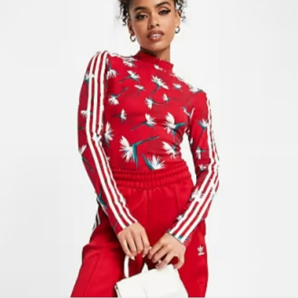 Adidas Originals x Thebe Magugu, New, Cherry Red Floral Bodysuit, Size Medium