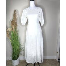DISSH Nat Gathered Dress 100% White Linen Puff Sleeves Bridal Sz 6 Maxi Cottage