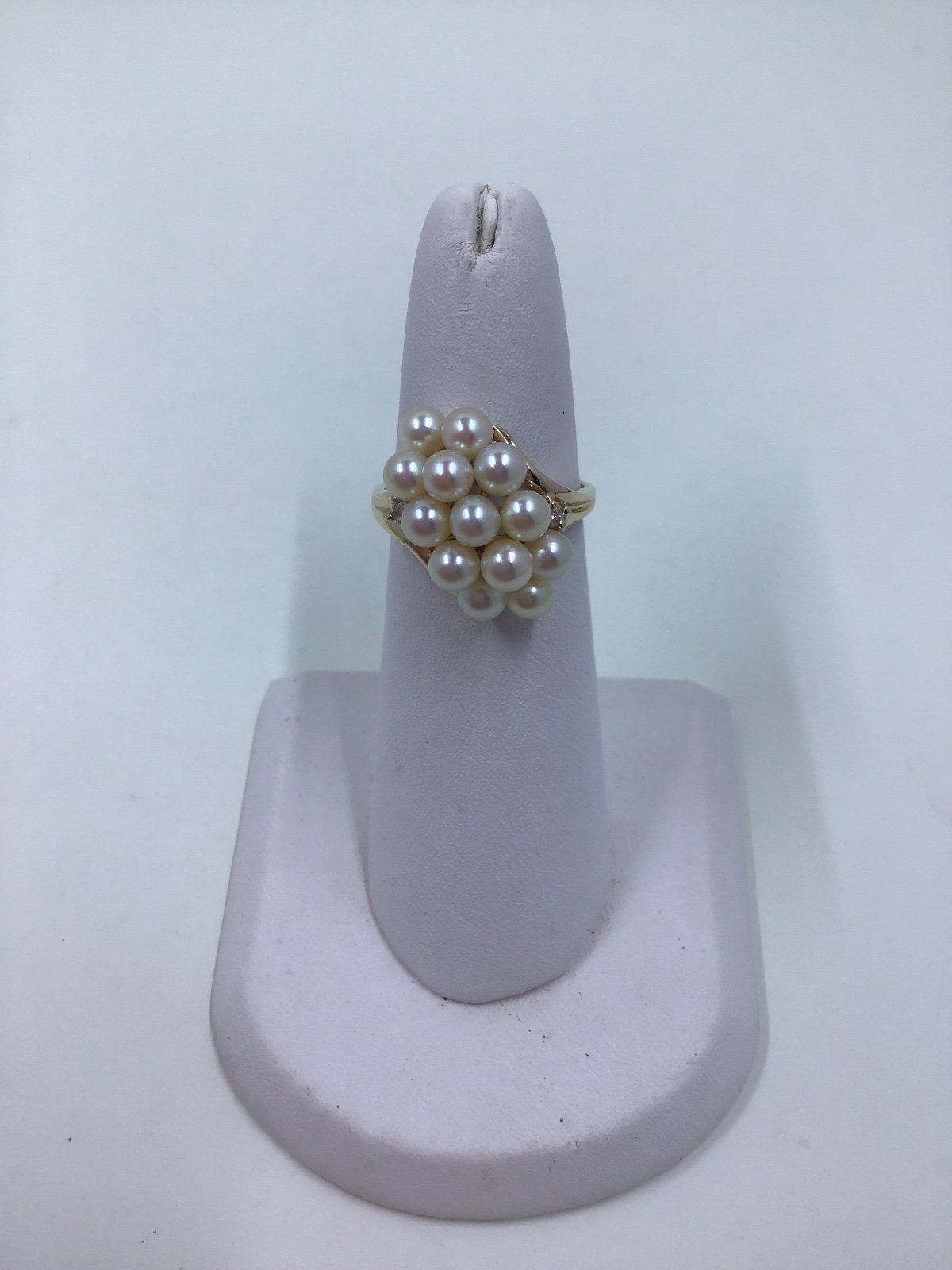 14K Cluster Pearl & Diamond Ring