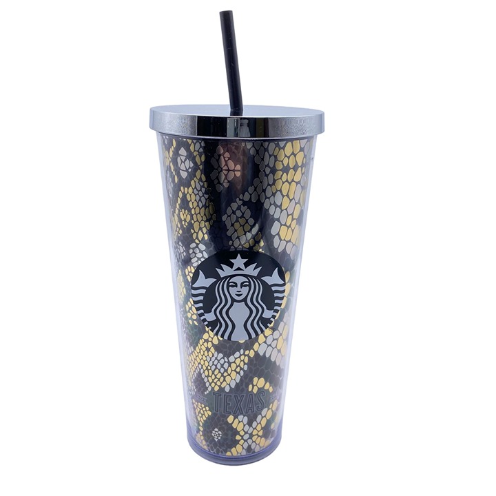 Starbucks Metallic snake print Texas 1845 tumbler 24oz venti 2014 w/straw