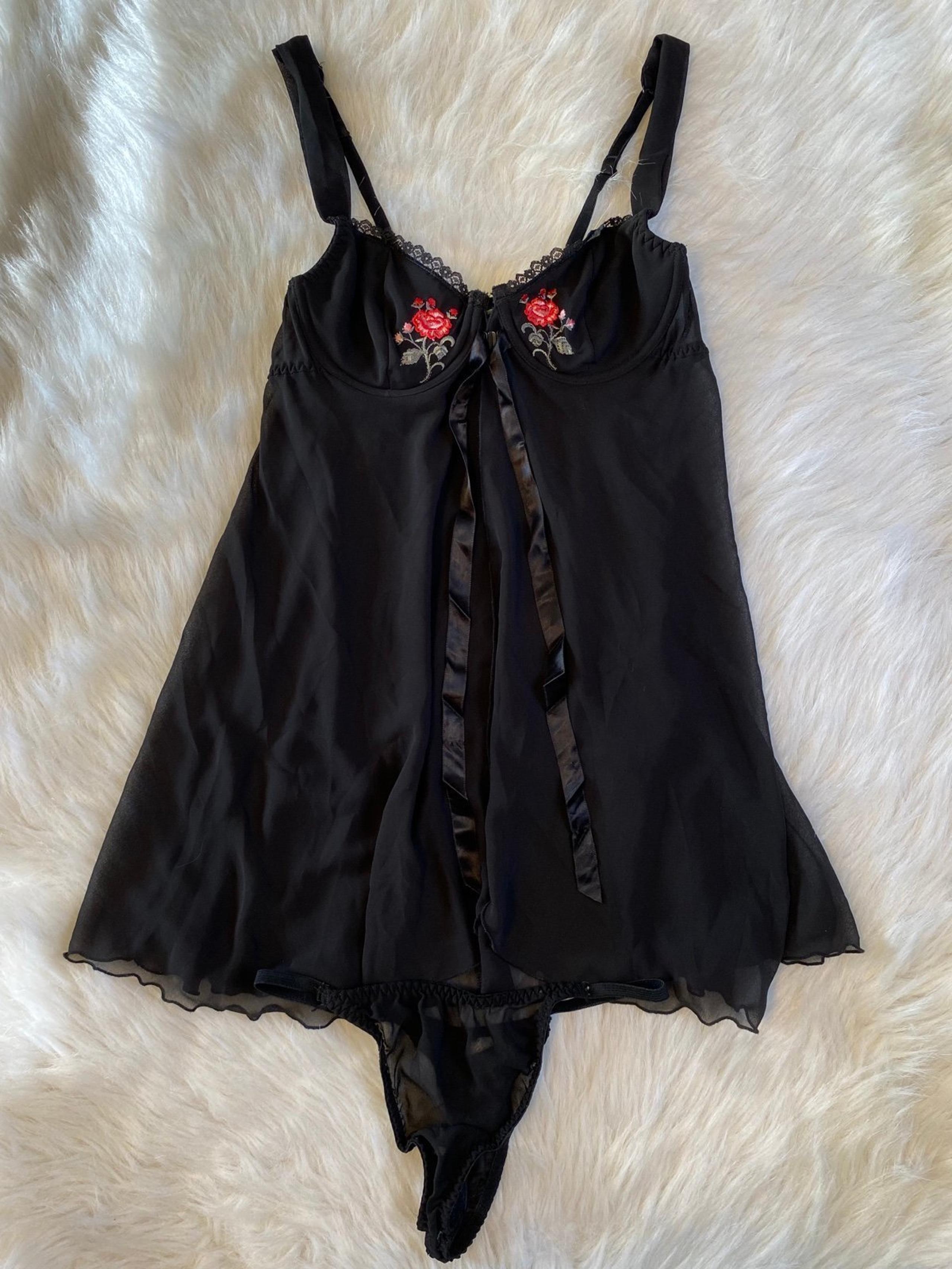 Vintage Gilligan & O’Malley Lingerie Womens Size Medium Black Floral Black Sheer - Gilligan & O'Malley