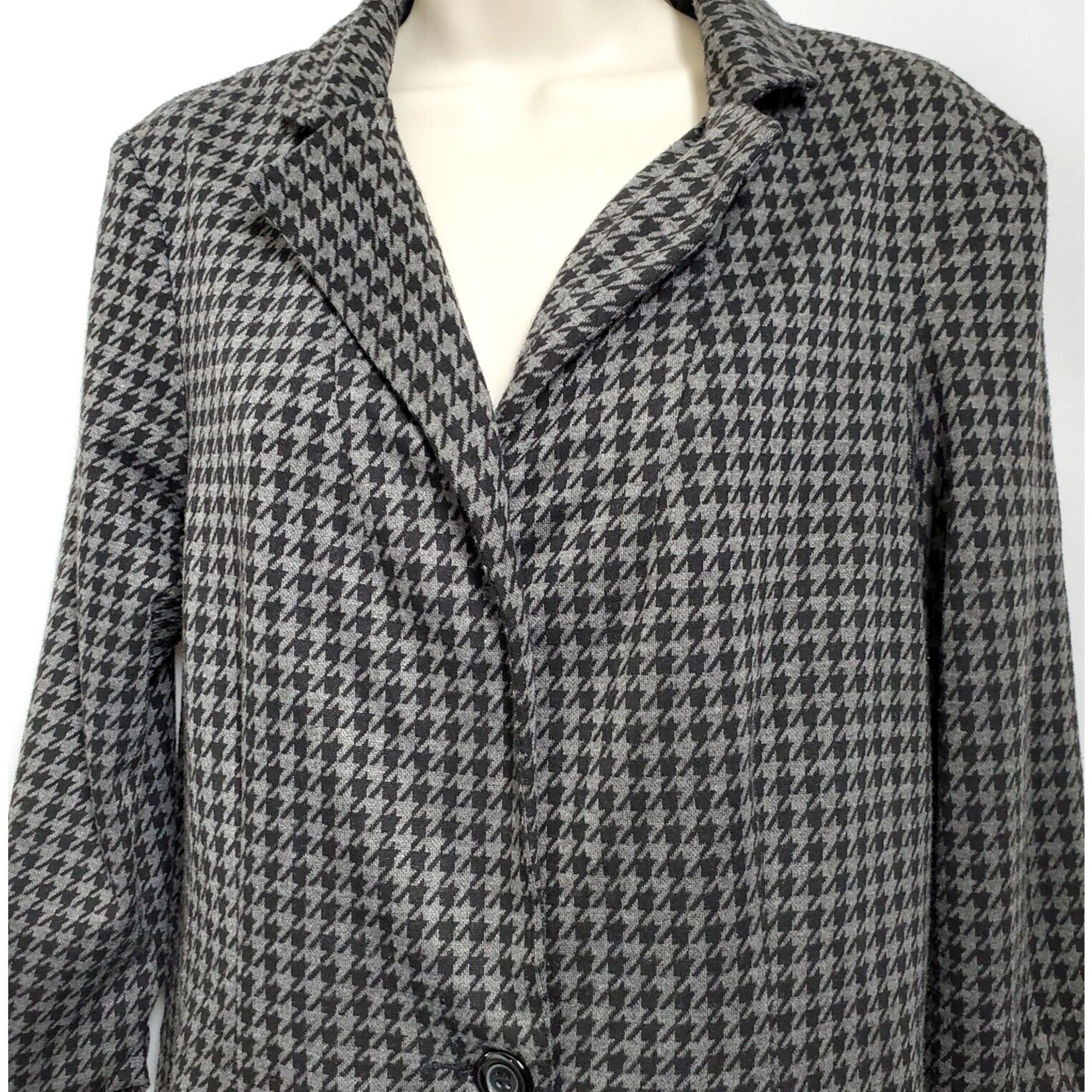Soho Apparel Jacket Womens Medium Black Gray Houndstooth Blazer Single Breasted