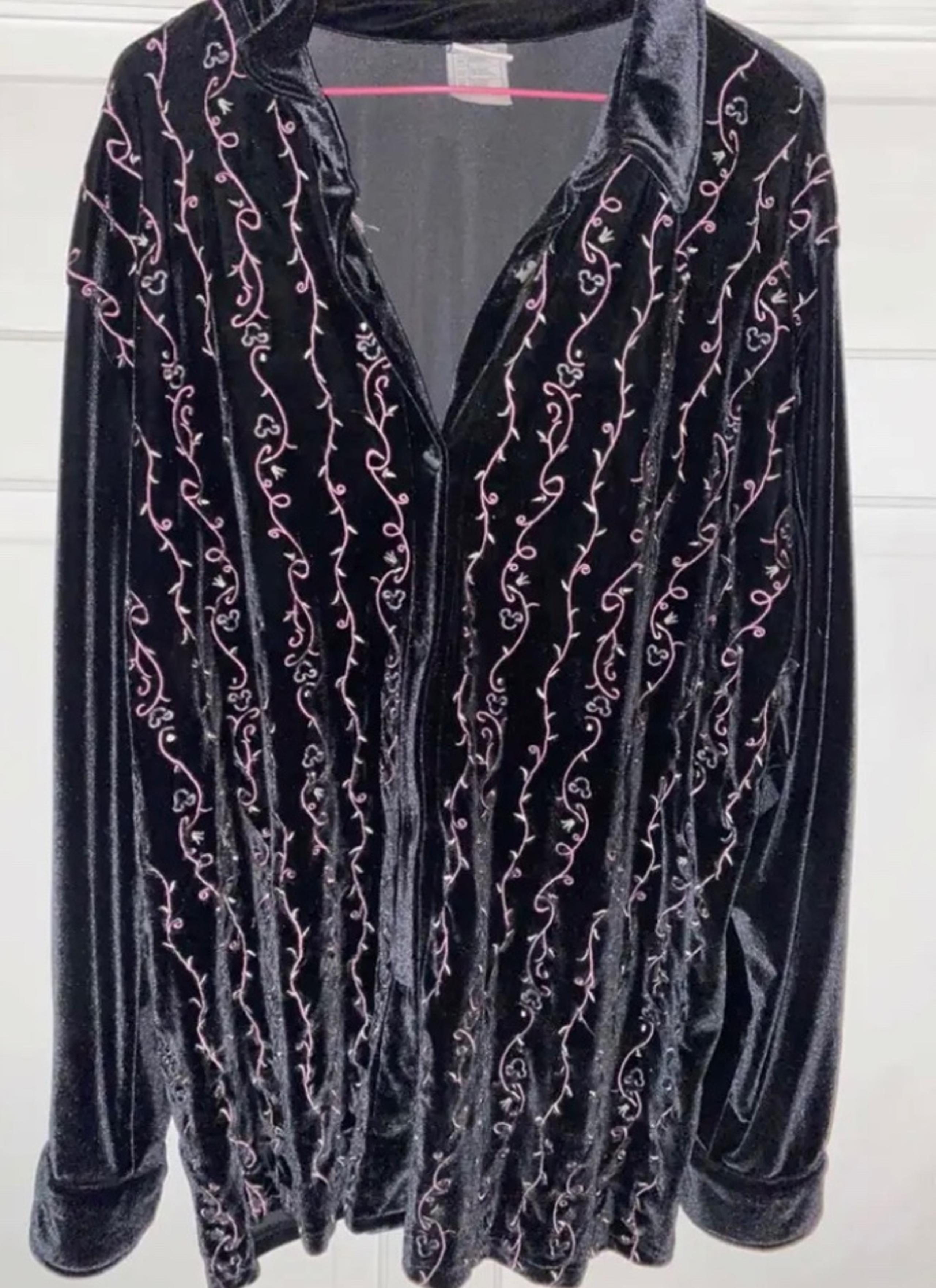 The Disney Catalog Womens Blouse Size XL Black Velvet Mickey Mouse Shaped Button