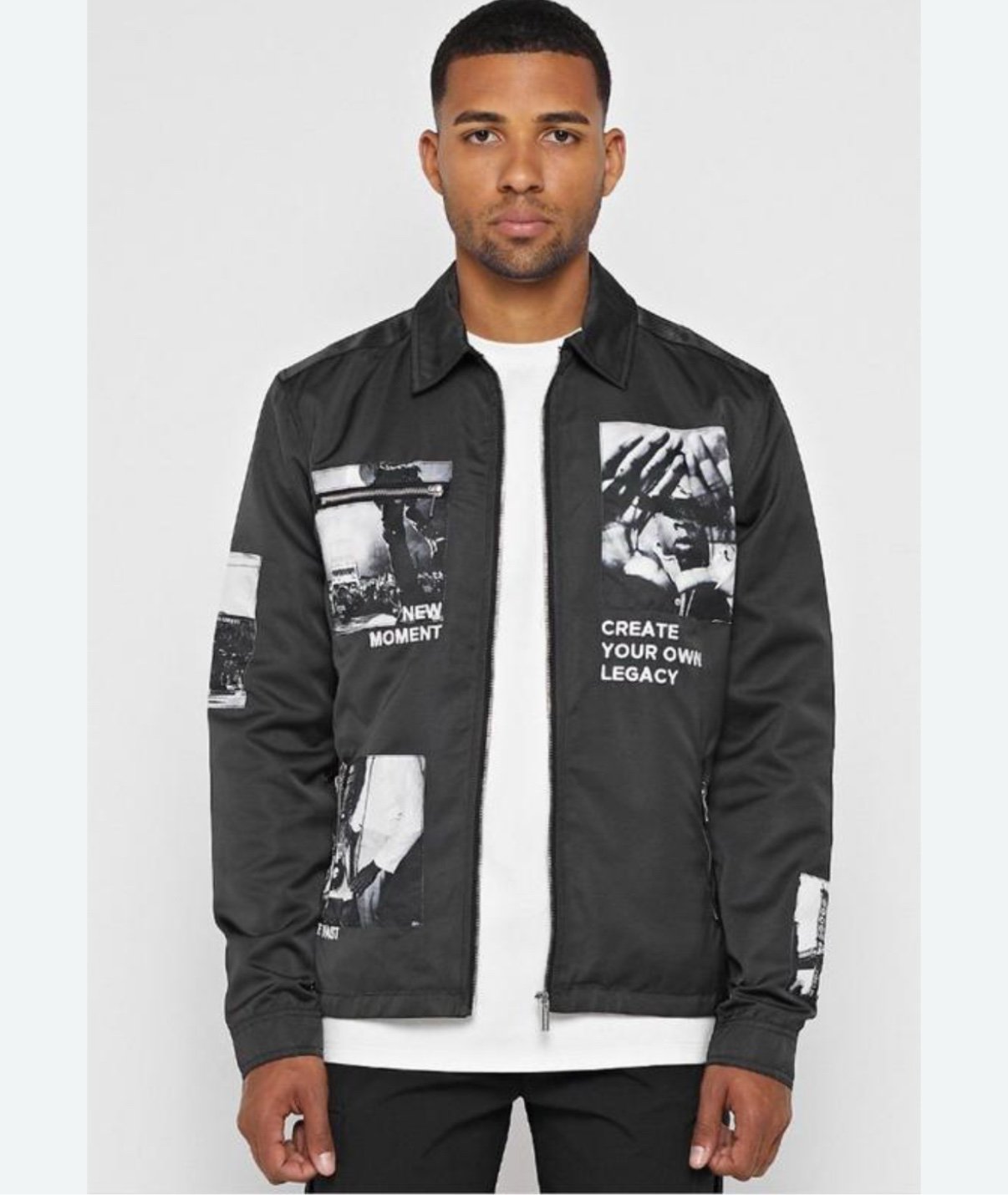 Maniere De Voir Men's Satin Zip Track Jacket ‘Our Legacy’ Black Grunge Rave M