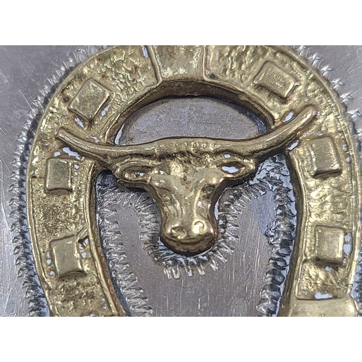 Vintage Western Belt Buckle Cowboy Dual Tone Longhorn Steer Silver Plate NOTE