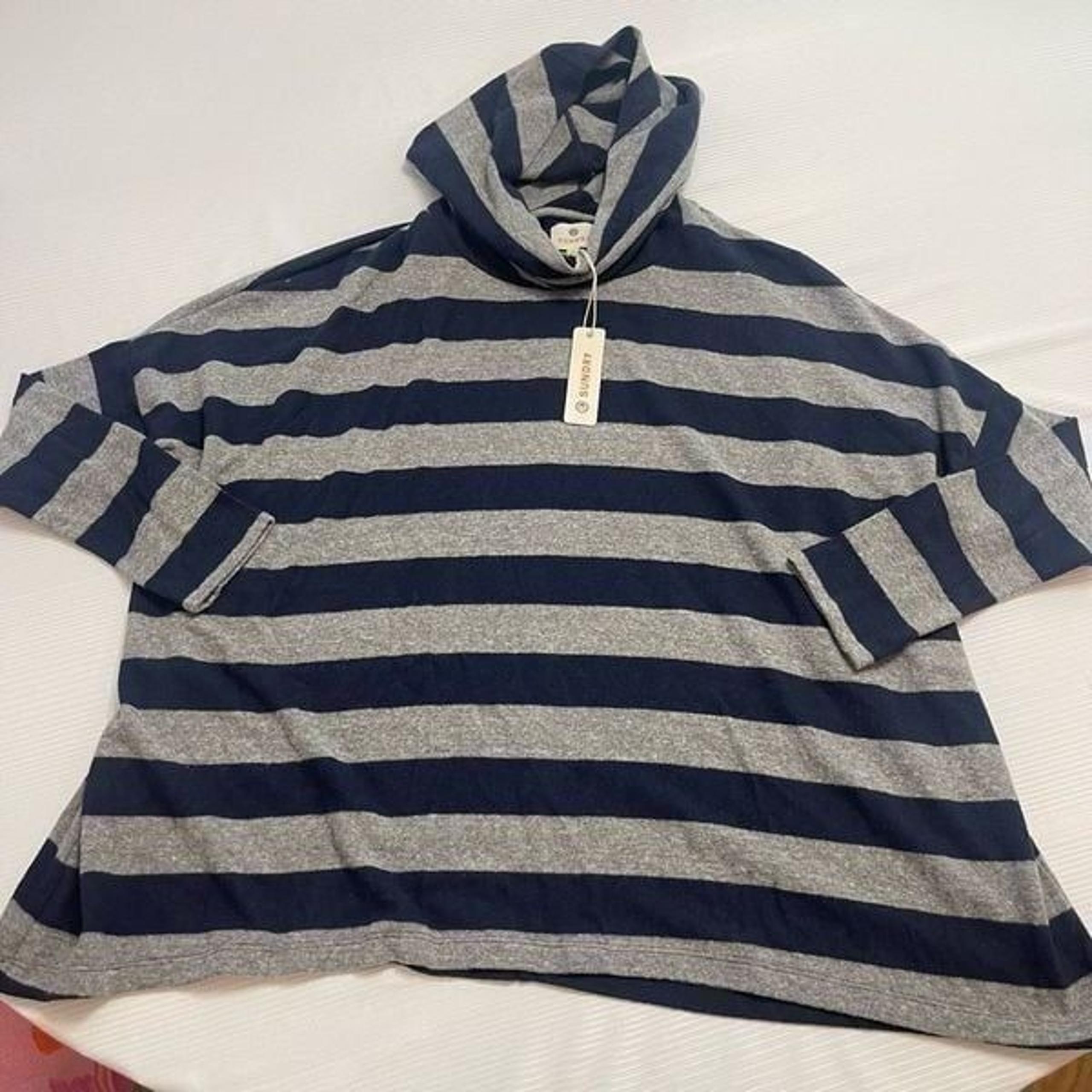 NWT Sundry Navy Blue Grey Stripe Hoodie Sweatshirt Size 1 US Small New