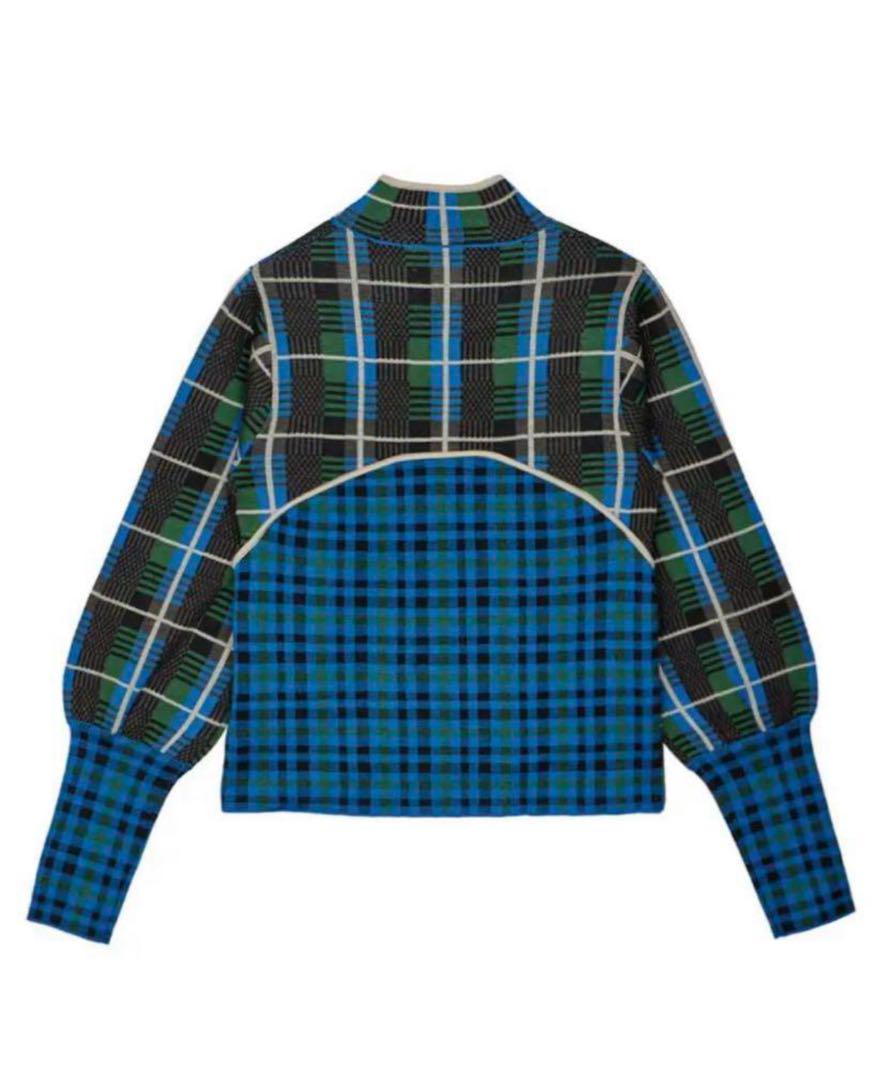 正規店仕入れの AMERI SWITCHING CHECK KNIT TOP Blue トップス