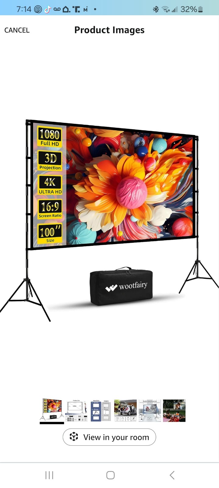 Projector Screen with Stand, Wootfairy 100 inch Foldable and Portable Projection