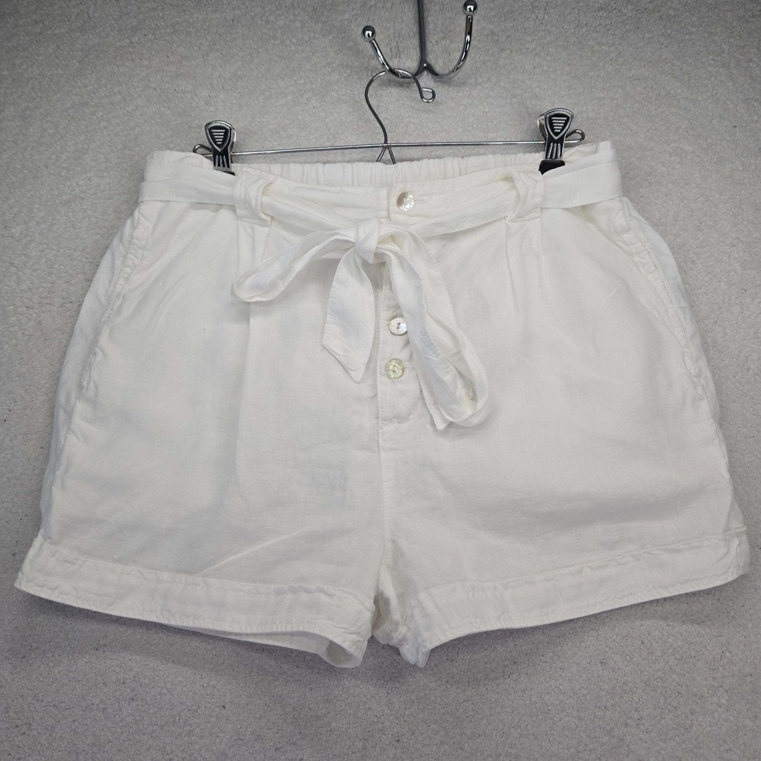 Bella Dahl Linen Shorts Womens M Belted Pleat Front White Vacation Beach Boho