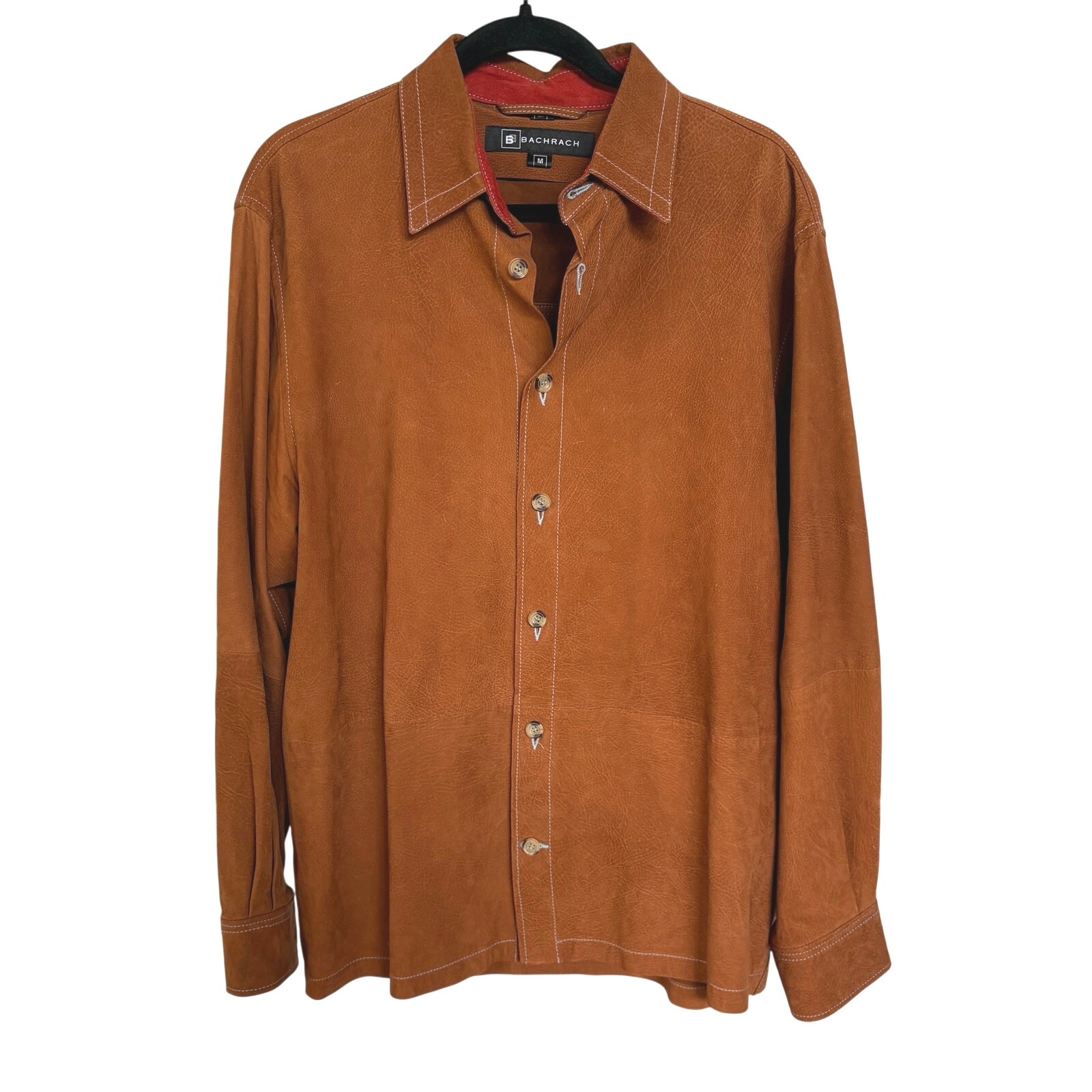 Bachrach Leather Caramel Brown Button Down Business Casual Shirt Mens Medium