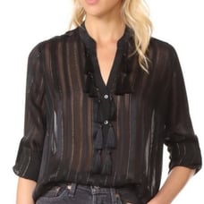 L’Agence Black Gold Silk Sheer Tassel Blouse, Small