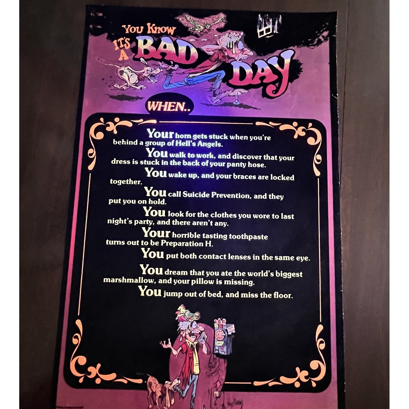 Vintage Blacklight Velvet BAD DAY Nate Owens Full Size Poster 33 X 21
