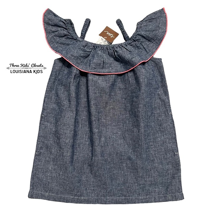 NEW Tea Collection 3Y Chambray & Pink Ruffle Dress