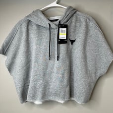 Under Armour Project Rock Cropped Hoodie Womens Med Gray Grey Fleece Loose Fit