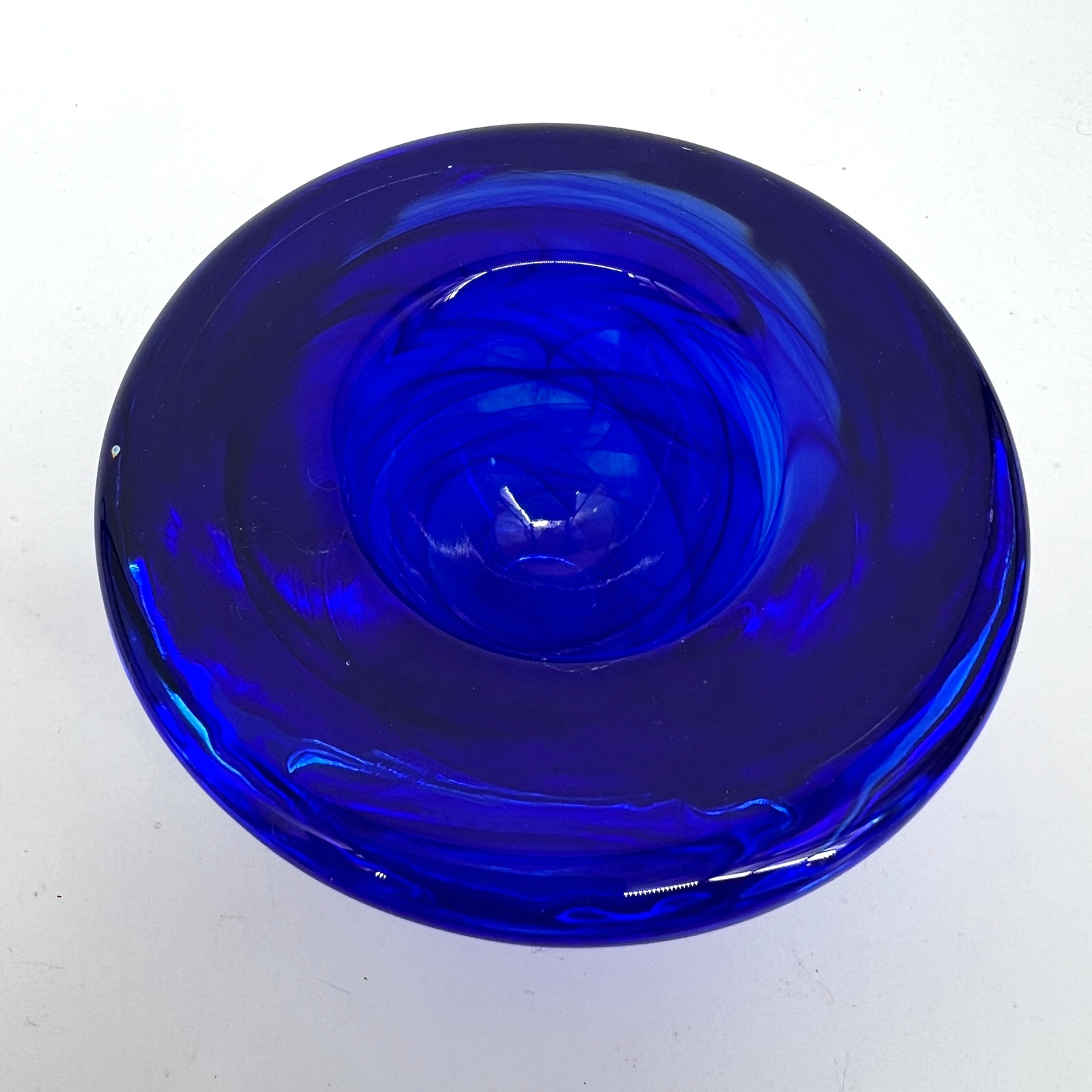 KOSTA BODA Cobalt Blue Swirl Crystal Tealight Votive Candle Holder Art Glass