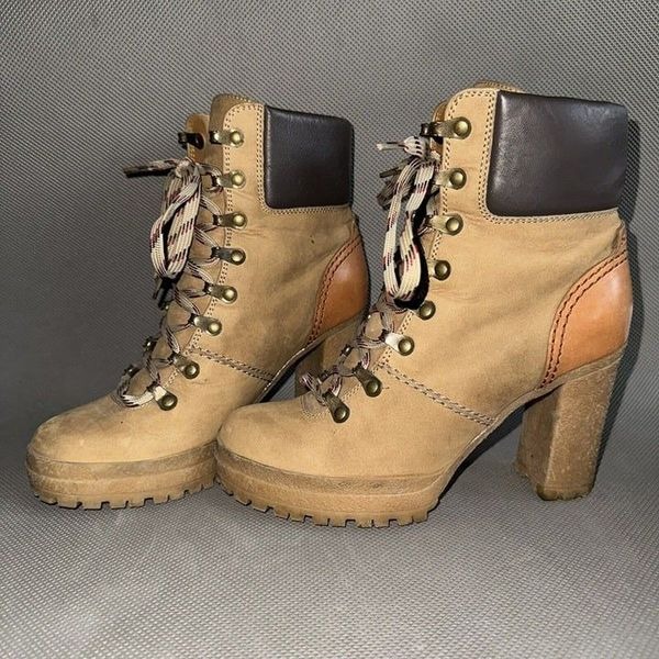See by Chloe Eileen Tan Lace Up Block Heel Logger Style Boots Shoes Size 38 US 8