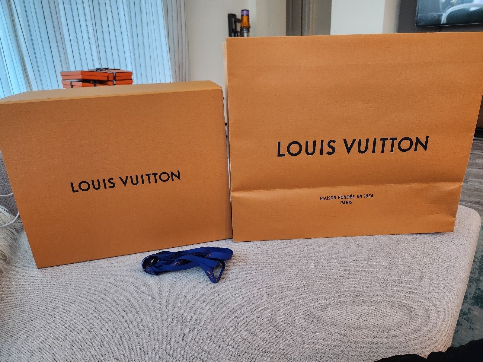 Louis Vuitton box and paper bag