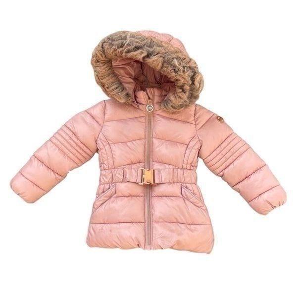 MICHAEL MICHAEL KORS Pink Little Girl’s Belted Hooded Puffer Coat Size 3T Fur