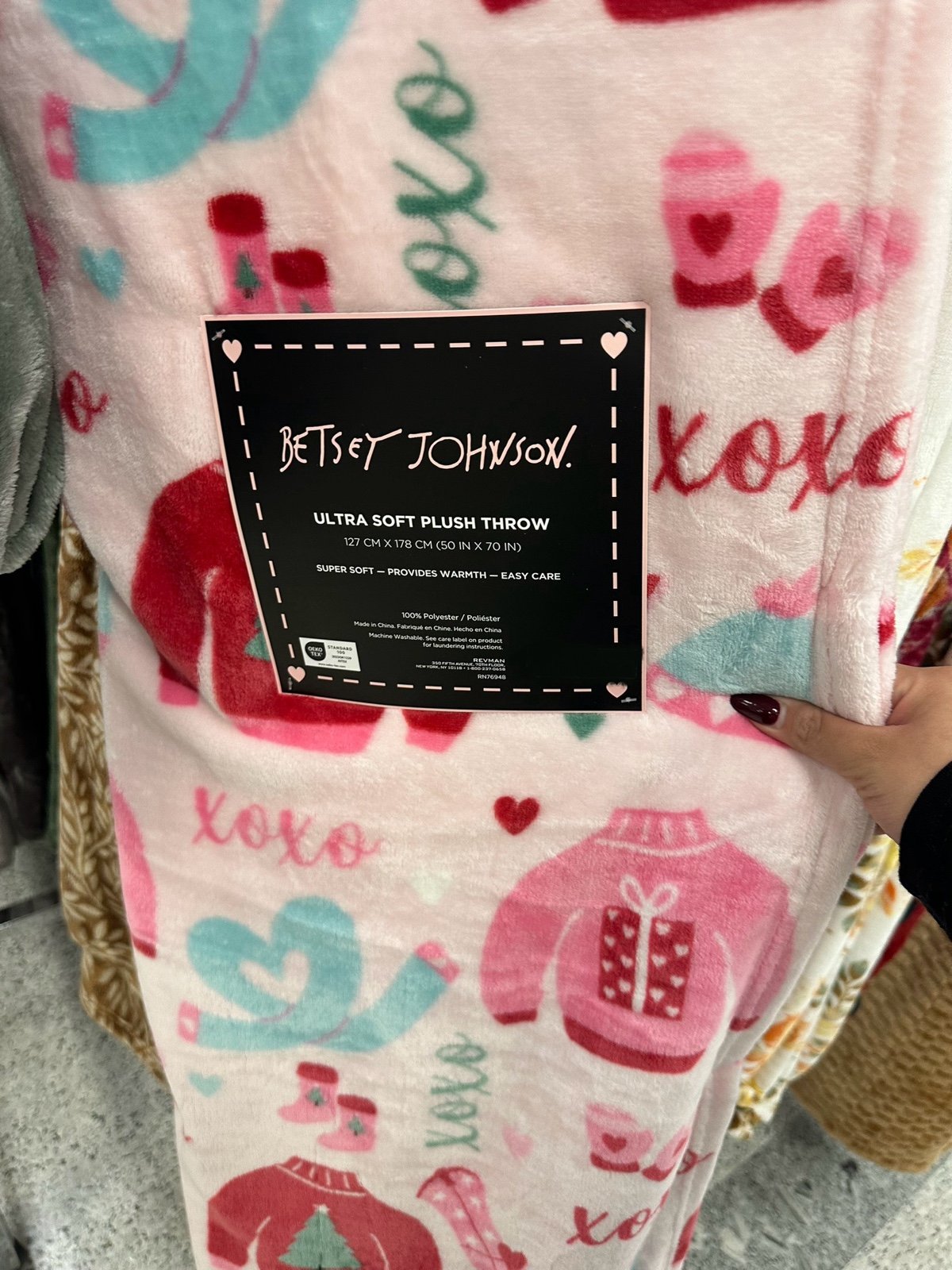 Betsey Johnson pink Christmas pastel blanket