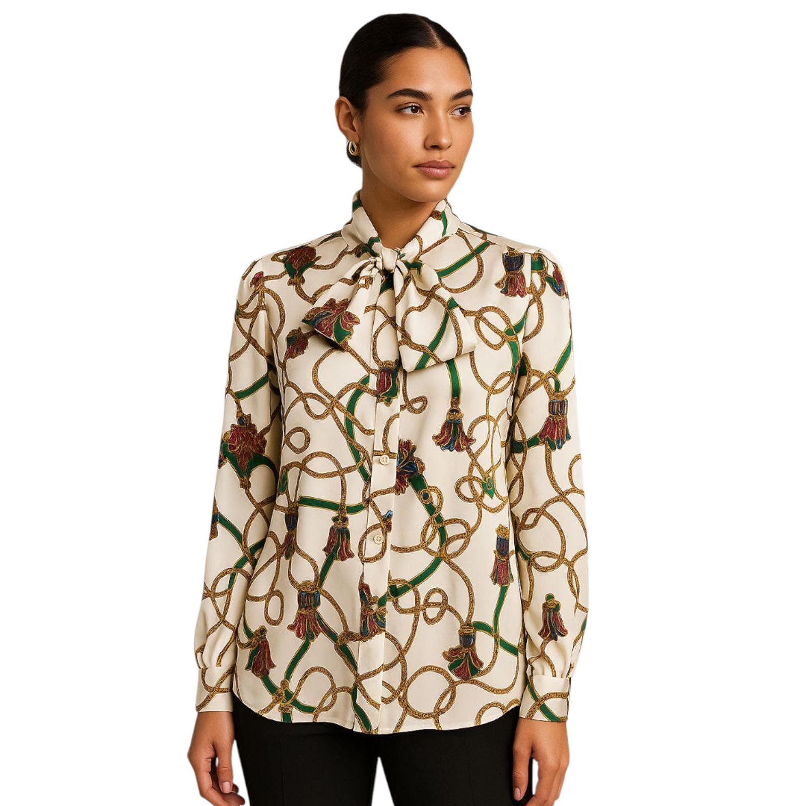 Vintage Alfred Dunner 80s Baroque Tie-Neck Secretary Blouse Size 22W