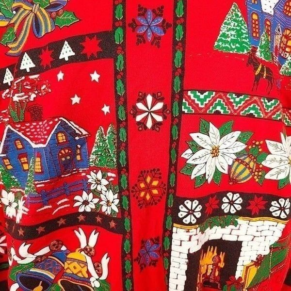 Christmas Teddy Bear Sweatshirt Vintage 90s All Over Print Made In USA Mens - detail