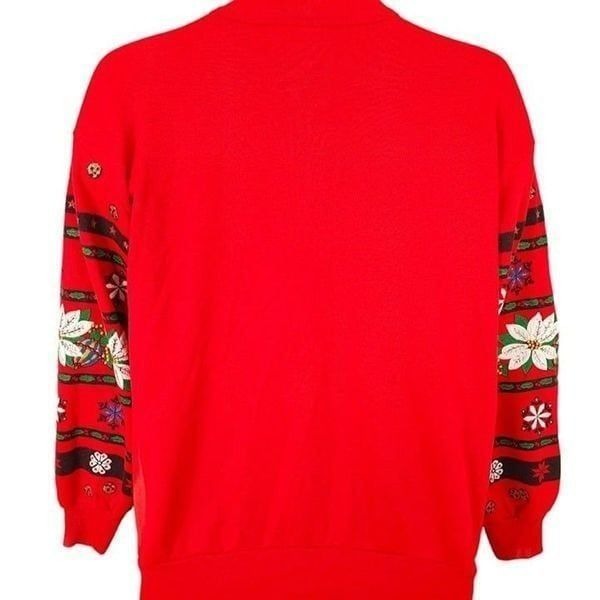 Christmas Teddy Bear Sweatshirt Vintage 90s All Over Print Made In USA Mens - detail