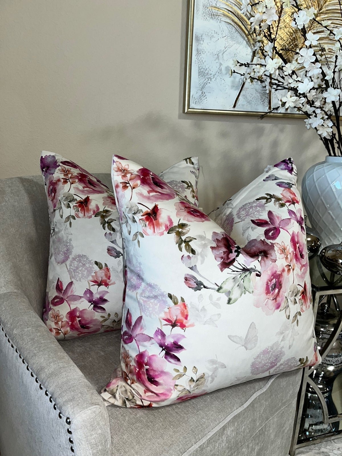 2-TGH TESSITURA MADE IN ITALY FLORAL VELVET DECORATIVE PILLOWS