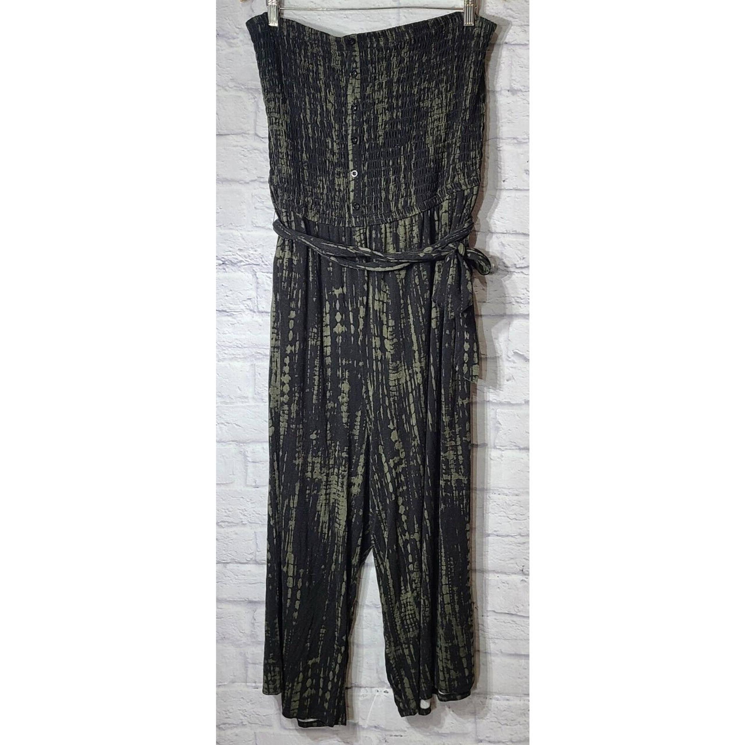 Torrid Strapless Culotte Jumpsuit Romper Womens 4X Olive Green Black Belted Crop
