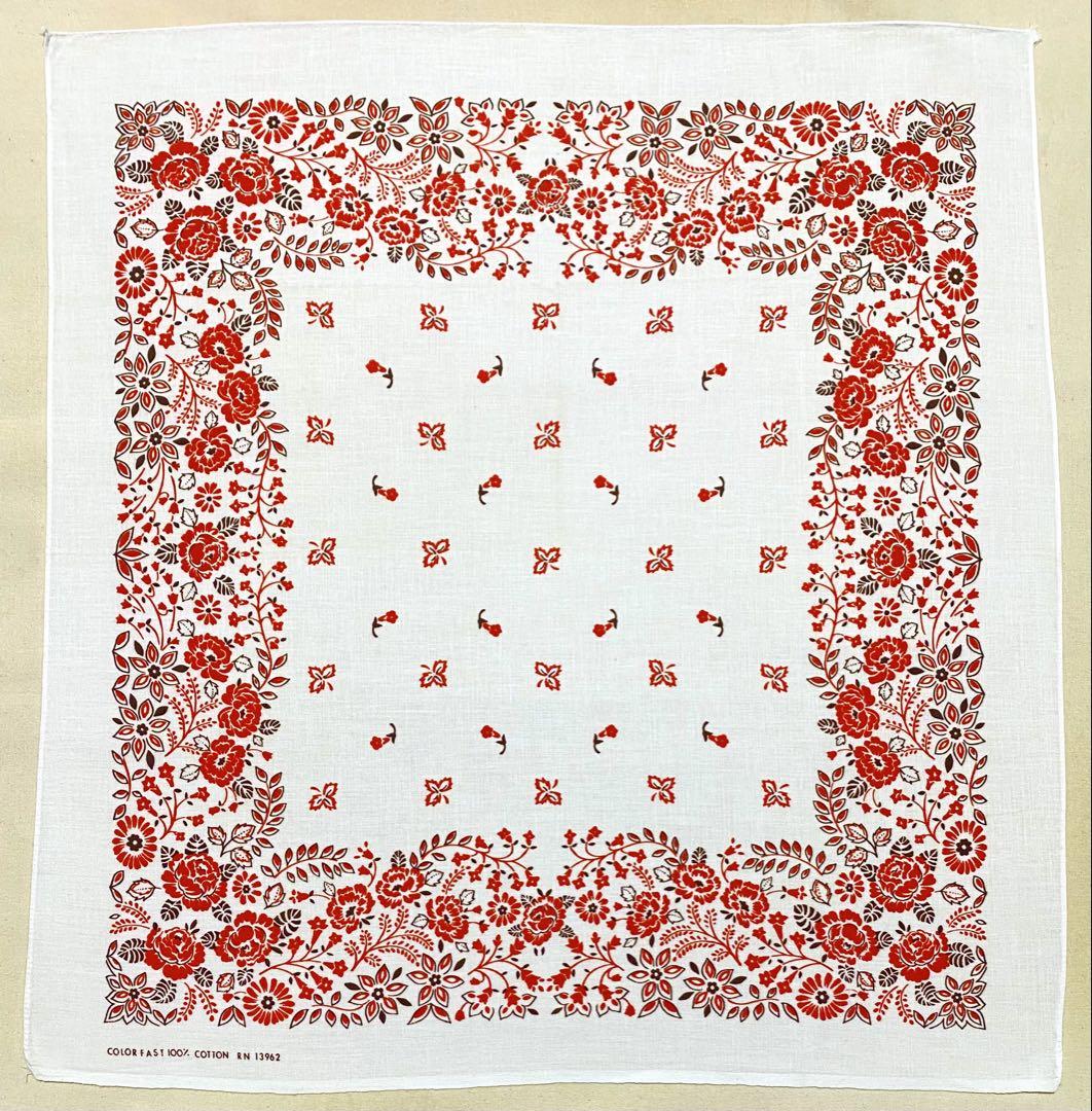 Rare Color Flower Pattern White RN13962 Vintage Bandana 1141