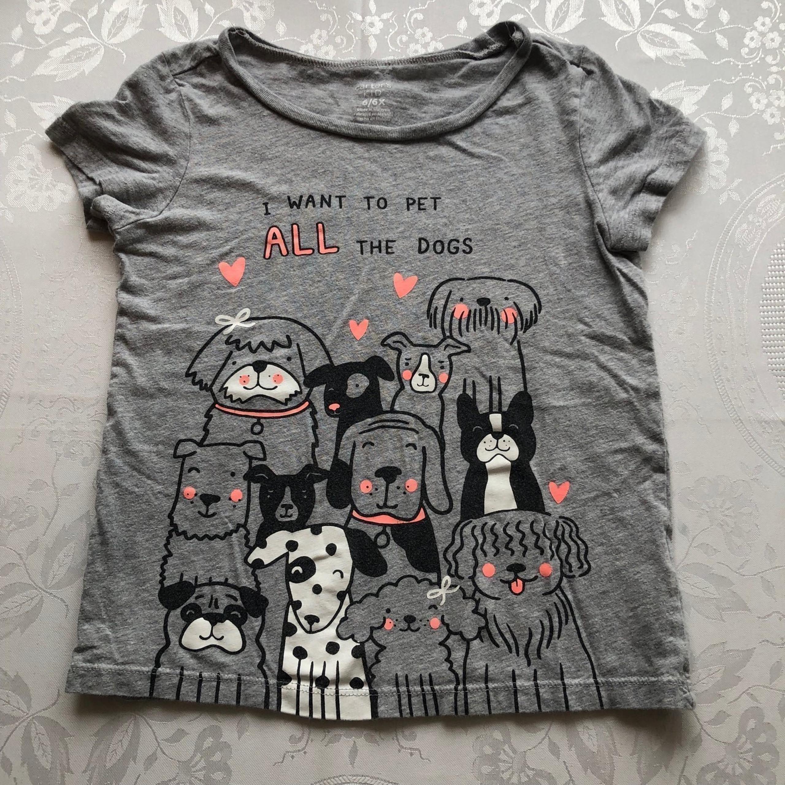 Carter’s Girls Grey T-Shirt Size 6/6X I Want To Pet All The Dogs Graphic Top