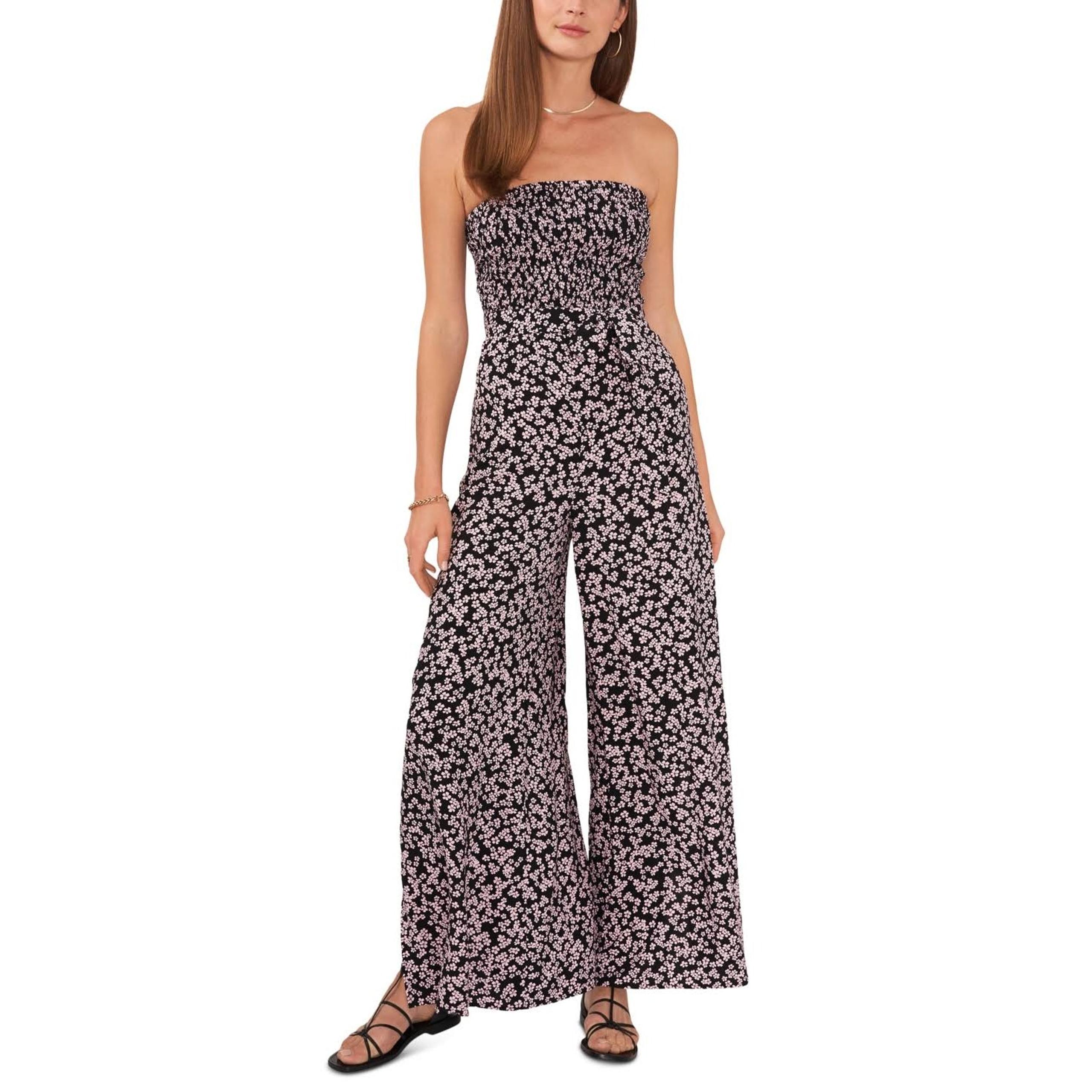 1.state Womens Strapless Wide Leg Jumpsuit Black Floral Size XS New Belted