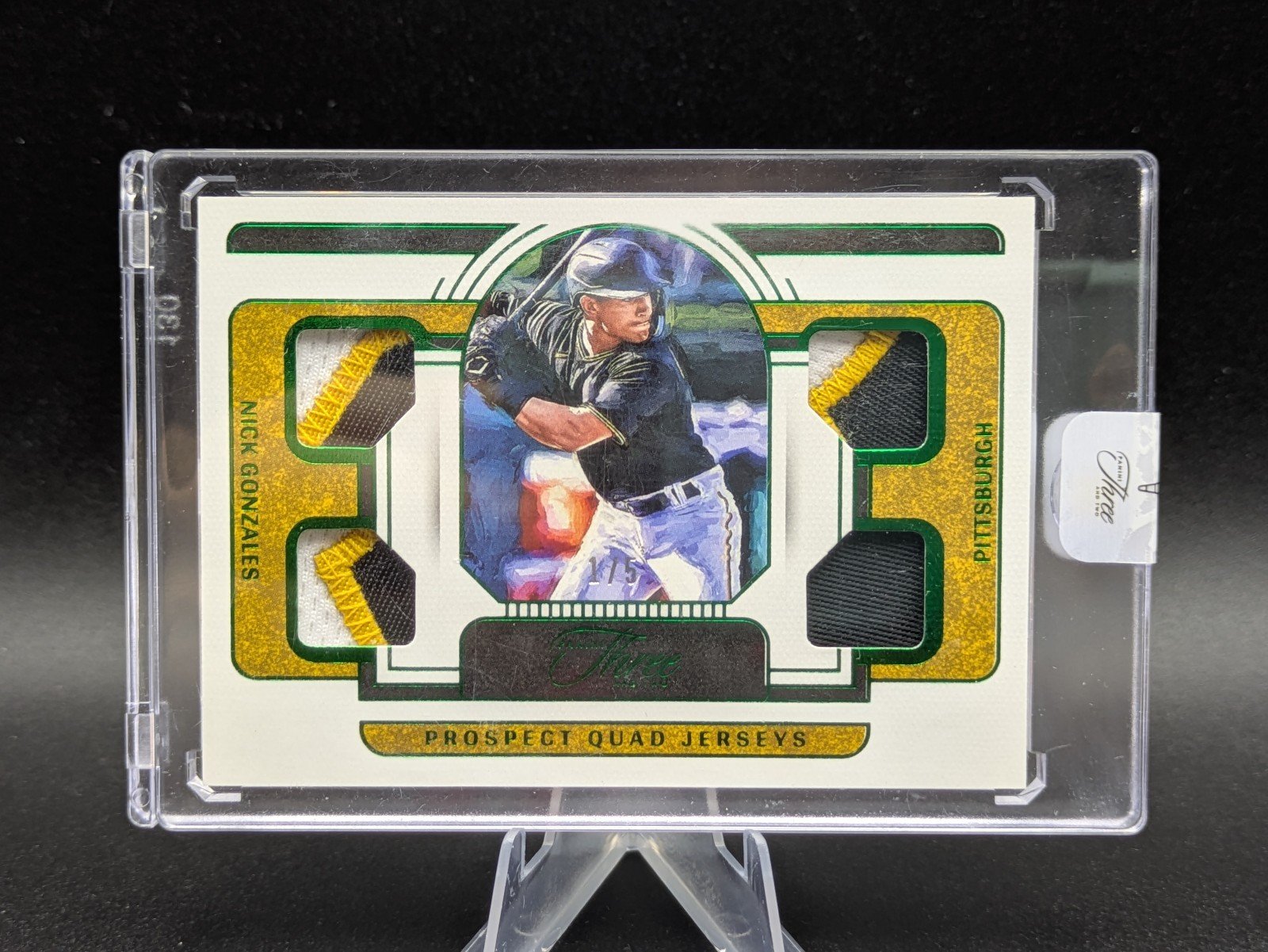 2023 Three And Two Nick Gonzales Prospect Quad Jerseys Emerald /5 PQJ-NG Pirates
