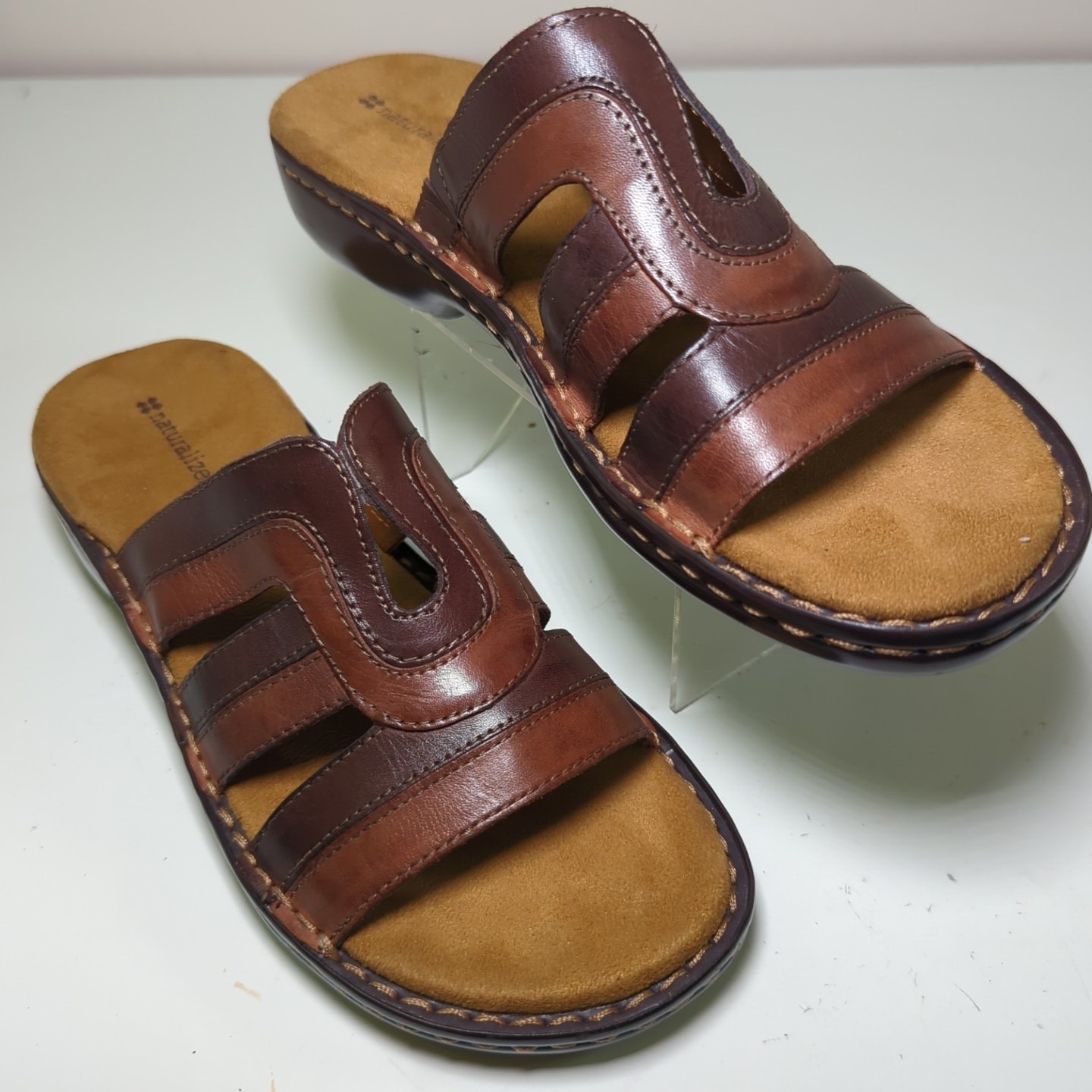 New Naturalizer Pierre - Brown Leather Slide Sandal 9.5W Wide Shoes Boho Beach