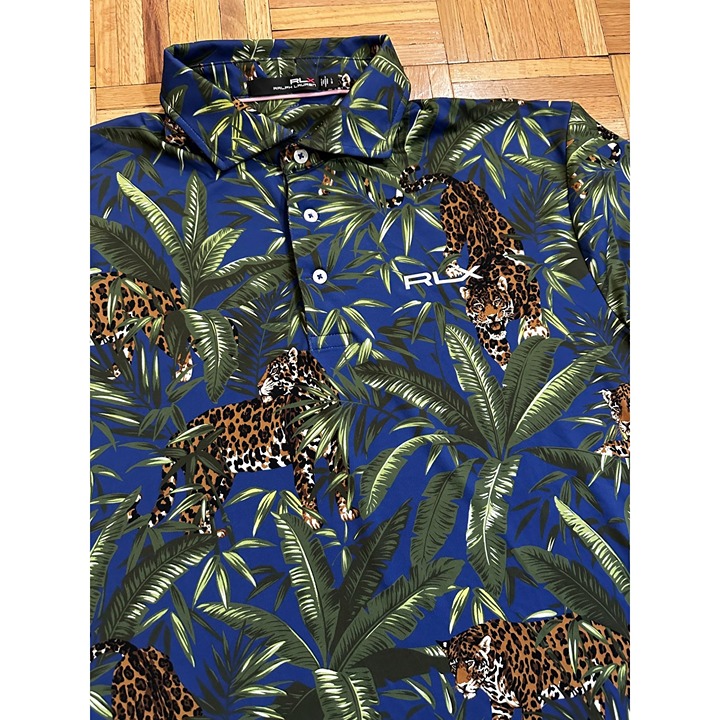 RLX Ralph Lauren Performance Golf Polo Shirt Mens Large AOP Jungle Tiger Print