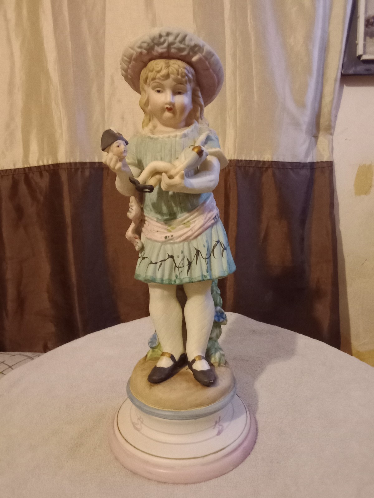 16.5 Inch Antique French Bisque Porcelain Little Girl With Broken Doll Figurine