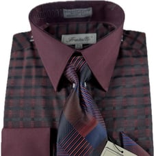Fratello Men's Dress Shirt Wine Navy Tie Hanky Silver Wine Cufflinks Size 19.5