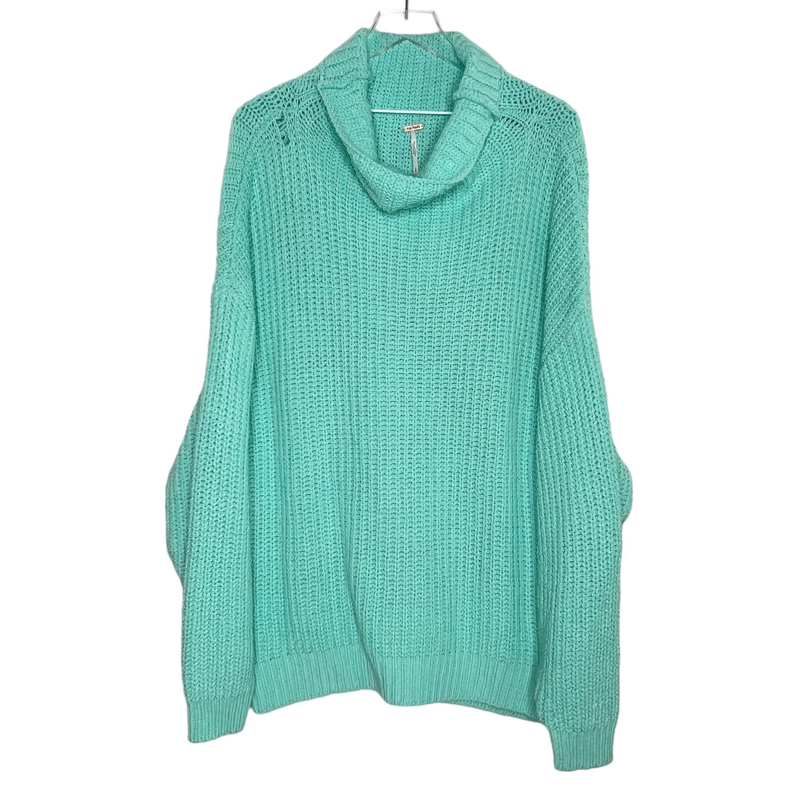 Free People S NEW Swim Too Deep Turtleneck Sweater Aqua Slouchy *flaw
