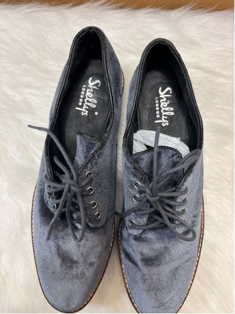Shellys London Blue Velvet Fountain Platform Shoes Women Size 9.5/40