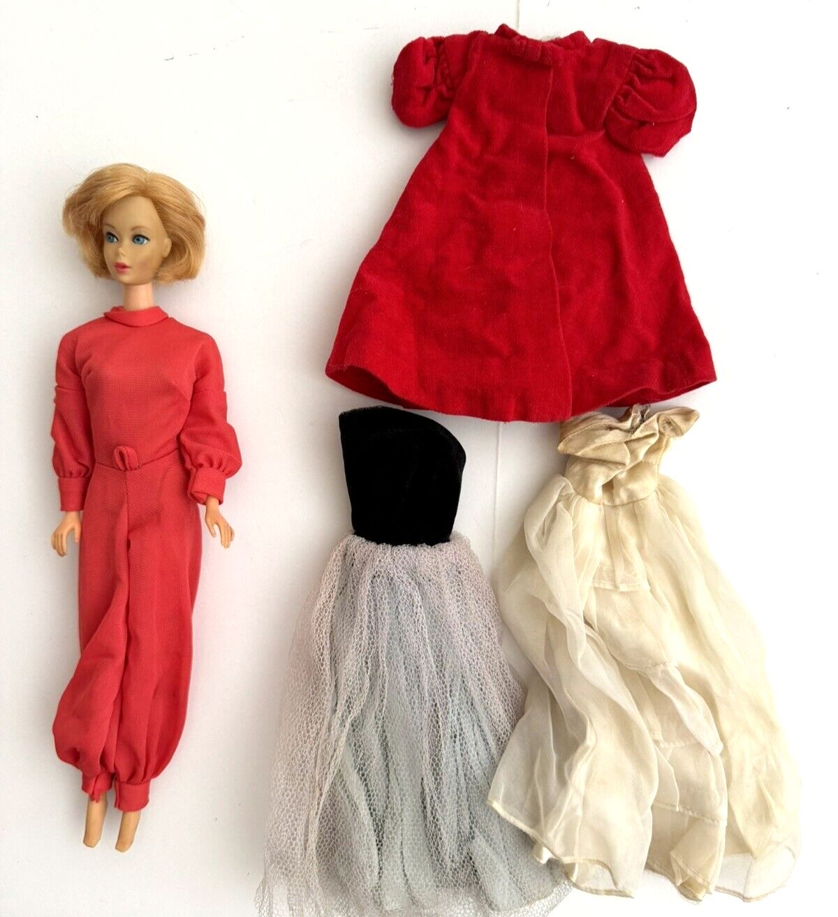 Vintage Barbie Strawberry Blonde Bubble Bob Hair Red Jumpsuit Blue Eyes 1966