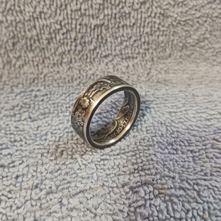 1943 Walking Liberty Half Dollar Handcrafted 90% Silver Coin Ring size 10